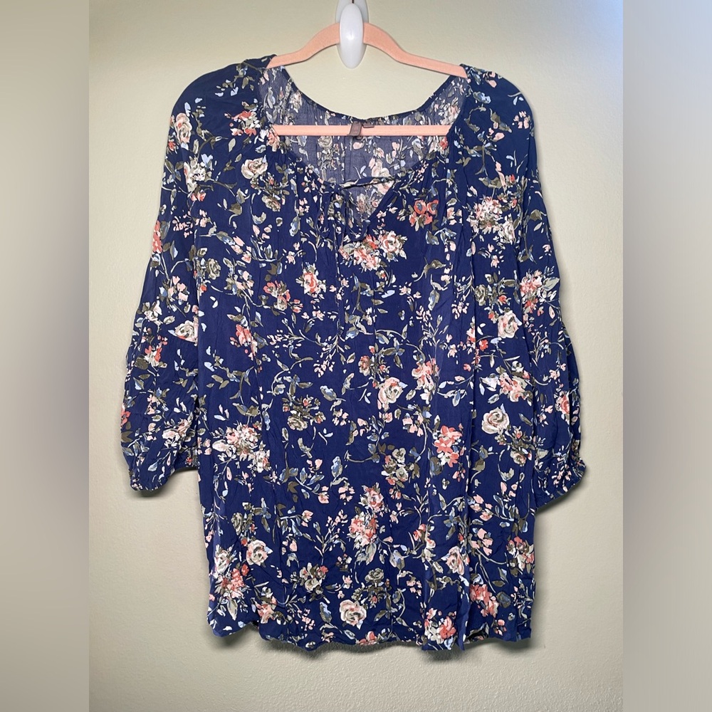 Plus Size Top Brina & EM Blouse Size 2X Navy Floral Buisness Workwear A022